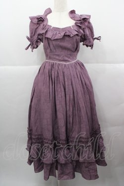 画像1: BITTERSWEET(海外ロリータブランド) / ウエストパール半袖ワンピース S パープルＸ白 I-25-12-13-109-LO-OP-SA-ZI