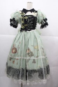 Reddit(海外ロリータブランド) / Dollフラワー柄半袖ワンピースセット S 緑ｘ黒 I-25-12-13-110-LO-OP-SA-ZI