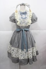 仲夏物語 / ストライプレースハイウエストワンピース S 青Ｘ生成り I-25-12-13-111-EL-OP-SA-ZI