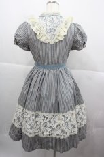 画像4: 仲夏物語 / ストライプレースハイウエストワンピース S 青Ｘ生成り I-25-12-13-111-EL-OP-SA-ZI (4)