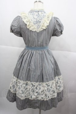 画像4: 仲夏物語 / ストライプレースハイウエストワンピース S 青Ｘ生成り I-25-12-13-111-EL-OP-SA-ZI