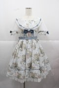 Cel(海外ロリータブランド) / こねこ&ブーケ総柄半袖ワンピース M サックス I-25-12-13-112-LO-OP-SA-ZI