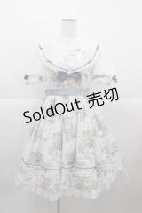 Cel(海外ロリータブランド) / こねこ&ブーケ総柄半袖ワンピース M サックス I-25-12-13-112-LO-OP-SA-ZI