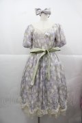 MISS POINT（海外ロリータブランド） / チューリップ総柄半袖ワンピース&リボンカチューシャセット M ラベンダーＸグリーン I-25-12-13-114-LO-OP-SA-ZI