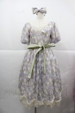 画像1: MISS POINT（海外ロリータブランド） / チューリップ総柄半袖ワンピース&リボンカチューシャセット M ラベンダーＸグリーン I-25-12-13-114-LO-OP-SA-ZI (1)