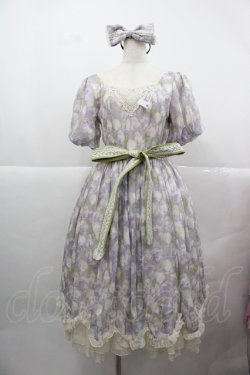 画像1: MISS POINT（海外ロリータブランド） / チューリップ総柄半袖ワンピース&リボンカチューシャセット M ラベンダーＸグリーン I-25-12-13-114-LO-OP-SA-ZI