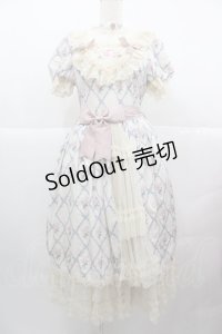 Mademoieselle Pearl（海外ロリータブランド） / フラワーリボンブーケ柄ジャンパースカートセット  青 I-25-12-13-116-LO-OP-SA-ZI