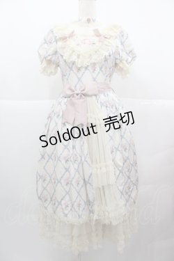 画像1: Mademoieselle Pearl（海外ロリータブランド） / フラワーリボンブーケ柄ジャンパースカートセット  青 I-25-12-13-116-LO-OP-SA-ZI