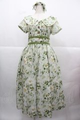 Forest Wardrobe 森林衣樹(海外ロリータブランド) / フラワーブーケ総柄半袖ワンピース&リボンカチューシャセット M グリーン I-25-12-13-117-LO-OP-SA-ZI