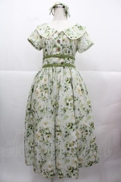 画像1: Forest Wardrobe 森林衣樹(海外ロリータブランド) / フラワーブーケ総柄半袖ワンピース&リボンカチューシャセット M グリーン I-25-12-13-117-LO-OP-SA-ZI