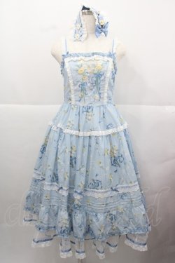 画像1: MOONRIVER(海外ロリータブランド) / リボン格子ローズ柄ワンピースセット M アイボリーＸ青Ｘパープル I-25-12-13-118-LO-OP-SA-ZI