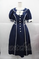 Bittersweet（海外ロリータブランド） / リボン半袖ワンピース S ネイビーＸ白 I-25-12-13-119-LO-OP-SA-ZI