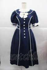 画像1: Bittersweet（海外ロリータブランド） / リボン半袖ワンピース S ネイビーＸ白 I-25-12-13-119-LO-OP-SA-ZI (1)