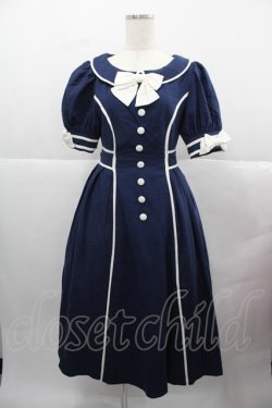 画像1: Bittersweet（海外ロリータブランド） / リボン半袖ワンピース S ネイビーＸ白 I-25-12-13-119-LO-OP-SA-ZI