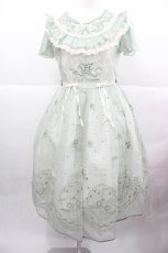 画像1: 仲夏物語 / 鈴蘭リボン刺繍半袖ワンピース S グリーン I-25-12-13-121-EL-OP-SA-ZI (1)