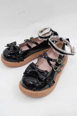 画像1: 海外ロリータブランド / 鈴ねこリボンシューズ  黒 I-25-12-13-002-LO-SH-SA-ZI