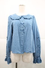 Alice Girl / ストライプ地リボン長袖ブラウス  青 I-25-12-18-001-EL-BL-SA-ZI