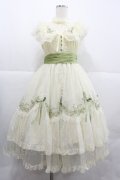 Mademoiselle Pearl（海外ロリータブランド） / 鈴蘭刺繍フラワーチュールジャンパースカート  アイボリーＸグリーン I-25-12-18-073-LO-TO-SA-ZI