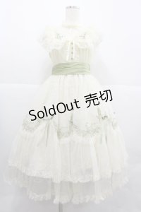 Mademoiselle Pearl（海外ロリータブランド） / 鈴蘭刺繍フラワーチュールジャンパースカート  アイボリーＸグリーン I-25-12-18-073-LO-TO-SA-ZI