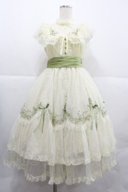 画像1: Mademoiselle Pearl（海外ロリータブランド） / 鈴蘭刺繍フラワーチュールジャンパースカート  アイボリーＸグリーン I-25-12-18-073-LO-TO-SA-ZI