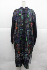 DXMOUVE / 臓器看板柄チャイナワンピース  黒Ｘカラフル I-25-12-18-085-PU-OP-SA-ZI