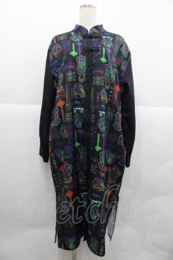 画像1: DXMOUVE / 臓器看板柄チャイナワンピース  黒Ｘカラフル I-25-12-18-085-PU-OP-SA-ZI