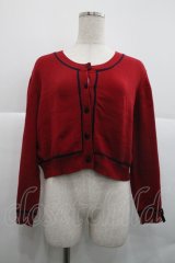 Fi.n.t / 袖口リボンバイカラーニットカーディガン  レッド×ネイビー I-25-12-18-021-CA-TO-SA-ZI