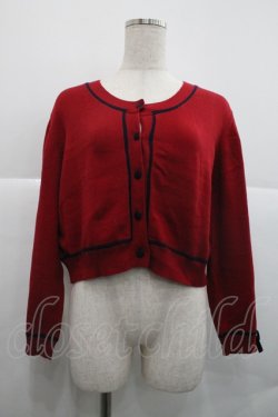 画像1: Fi.n.t / 袖口リボンバイカラーニットカーディガン  レッド×ネイビー I-25-12-18-021-CA-TO-SA-ZI