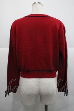 画像2: Fi.n.t / 袖口リボンバイカラーニットカーディガン  レッド×ネイビー I-25-12-18-021-CA-TO-SA-ZI