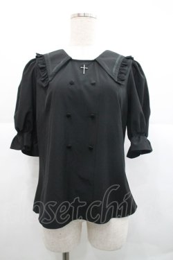 画像1: Ank Rouge / クロスチャームセーラー襟半袖ブラウス  黒 I-25-12-18-003-CA-BL-SA-ZI