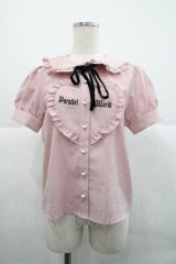 Ank Rouge / ハートフリル半袖ブラウス  ピンクＸ黒 I-25-12-18-004-CA-BL-SA-ZI