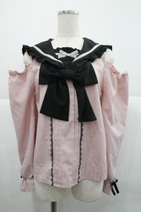 DearMyLove / セーラーオフショルリボンブラウス M ピンクＸ黒 I-25-12-18-005-EL-BL-SA-ZI