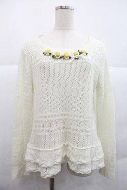 画像1: PINK HOUSE / マーガレットモチーフ付きニットプルオーバー  白 I-25-12-22-047-LO-TO-SA-ZI