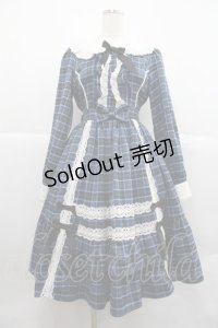 axes femme kawaii / タータンチェックチェックワンピース  青 I-25-12-22-076-AX-OP-SA-ZI