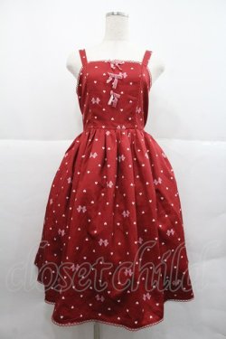 画像1: axes femme kawaii / ハートドット柄ジャンスカ  赤 I-25-12-22-077-AX-OP-SA-ZI