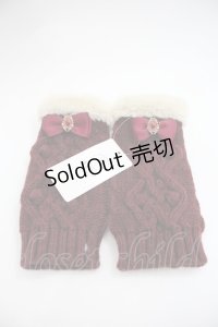 axes femme / リボン付フェミニンニット手袋  ワイン I-25-12-22-120-AX-ZA-TE-ZI