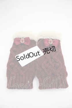 画像1: axes femme / リボン付フェミニンニット手袋  ワイン I-25-12-22-120-AX-ZA-TE-ZI