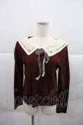 axes femme POETIQUE / 刺繍入りセーラー襟ニットプルオーバー M ワイン I-25-12-22-027-AX-TO-SA-ZI