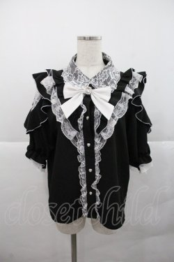 画像1: NOEMIE / 袖レースアップフリルブラウス  黒 I-25-12-22-004-LO-BL-SA-ZI