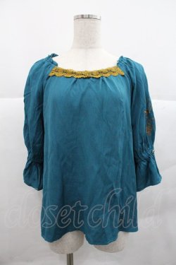 画像1: axes femme / アラジン/刺繍トップス  青Ｘカラシ I-25-12-22-034-AX-TO-SA-ZI
