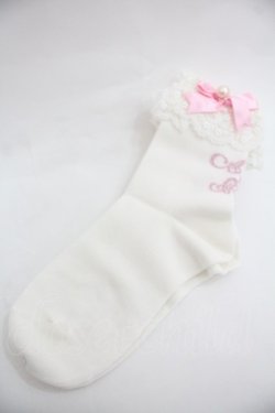 画像1: Angelic Pretty / プリンセスロゴクルー丈ソックス  白Ｘピンク I-25-12-24-052-AP-ZA-SA-ZI