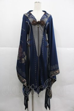 画像1: Ozz oneste / チャイナお花扇プリント着物袖ロングカーディガン  ネイビーＸグレー I-25-12-24-085-OO-TO-SA-ZI