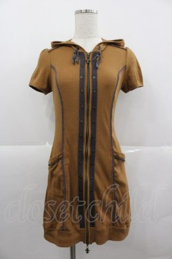 画像1: Ozz Croce / 百合紋章ZIPモチーフ半袖パーカーワンピース  ブラウン I-25-12-24-101-OO-OP-SA-ZI