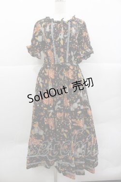 画像1: PINK HOUSE / ギンガムうさぎプリントワンピース  黒 I-25-12-24-110-LO-OP-SA-ZI