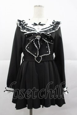 画像1: DearMyLove / ハートビジューリボンレース学園ワンピース M 黒Ｘ白 I-25-12-24-116-EL-OP-SA-ZI