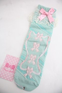 画像1: Angelic Pretty / Candy Ribbon ストライプクルー丈ソックス  ミント I-25-12-24-033-AP-ZA-SA-ZI