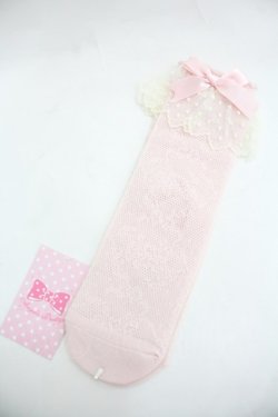画像1: Angelic Pretty / Lacyクルー丈ソックス  ピンク I-25-12-24-035-AP-ZA-SA-ZI