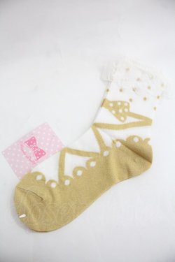画像1: Angelic Pretty / ドットクリームクルー丈ソックス  ゴールド I-25-12-24-036-AP-ZA-SA-ZI