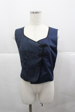 画像1: axes femme / チャイナ風JQ切替ベスト  ネイビー I-25-12-27-007-AX-TO-SA-ZI