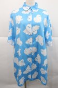 LISTEN FLAVOR / ゴースト総柄シャツ  ブルースカイ I-25-12-27-054-PU-BL-SA-ZI